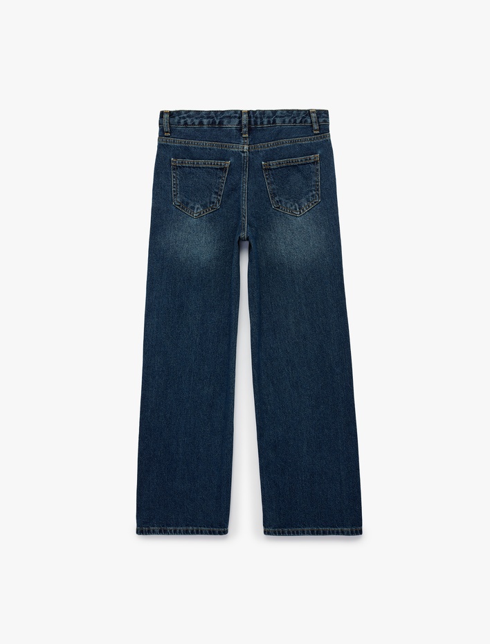 Kız Çocuk Pamuklu Loose Fit Geniş Paça Denim Pantolon
