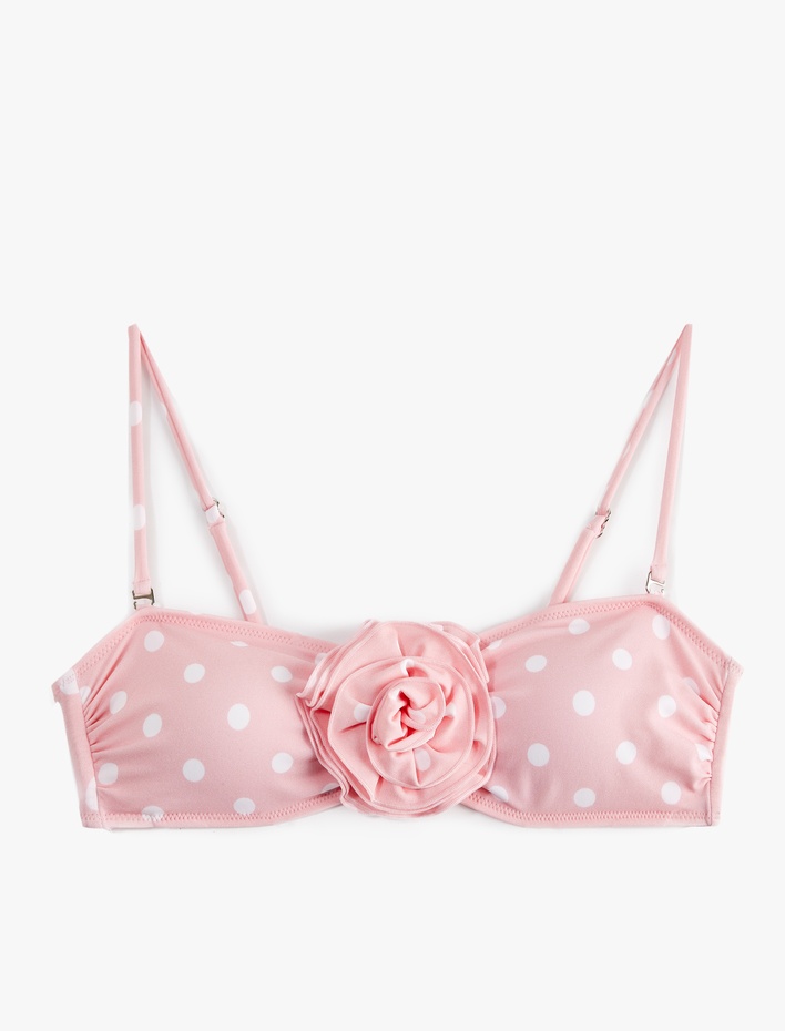  Koton X Sibil Çetinkaya - Gül Aplike Detaylı Bandeau Puantiyeli Bikini Üstü