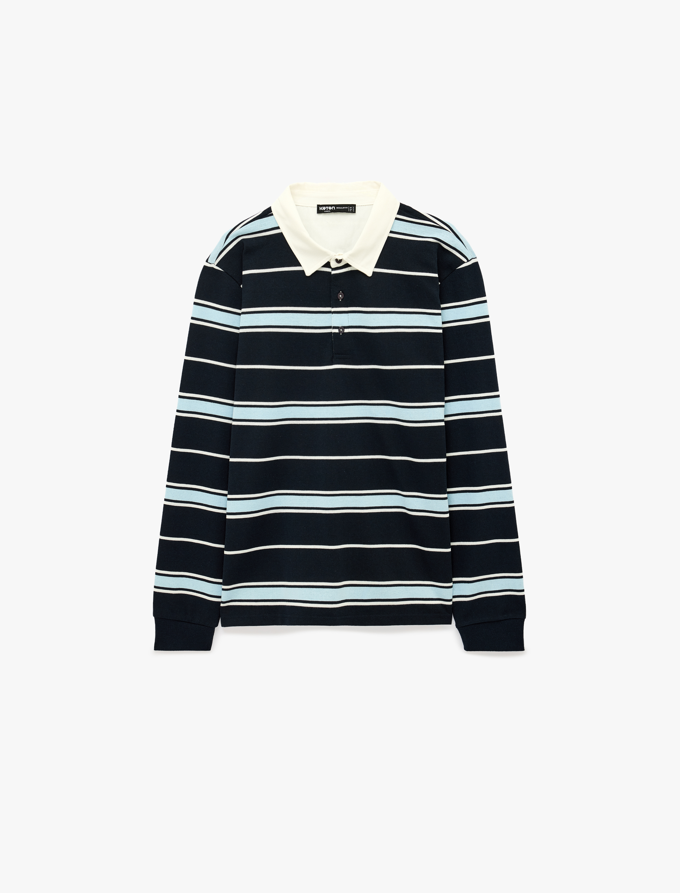   Düğmeli Polo Yaka Uzun Kollu Çizgili Sweatshirt