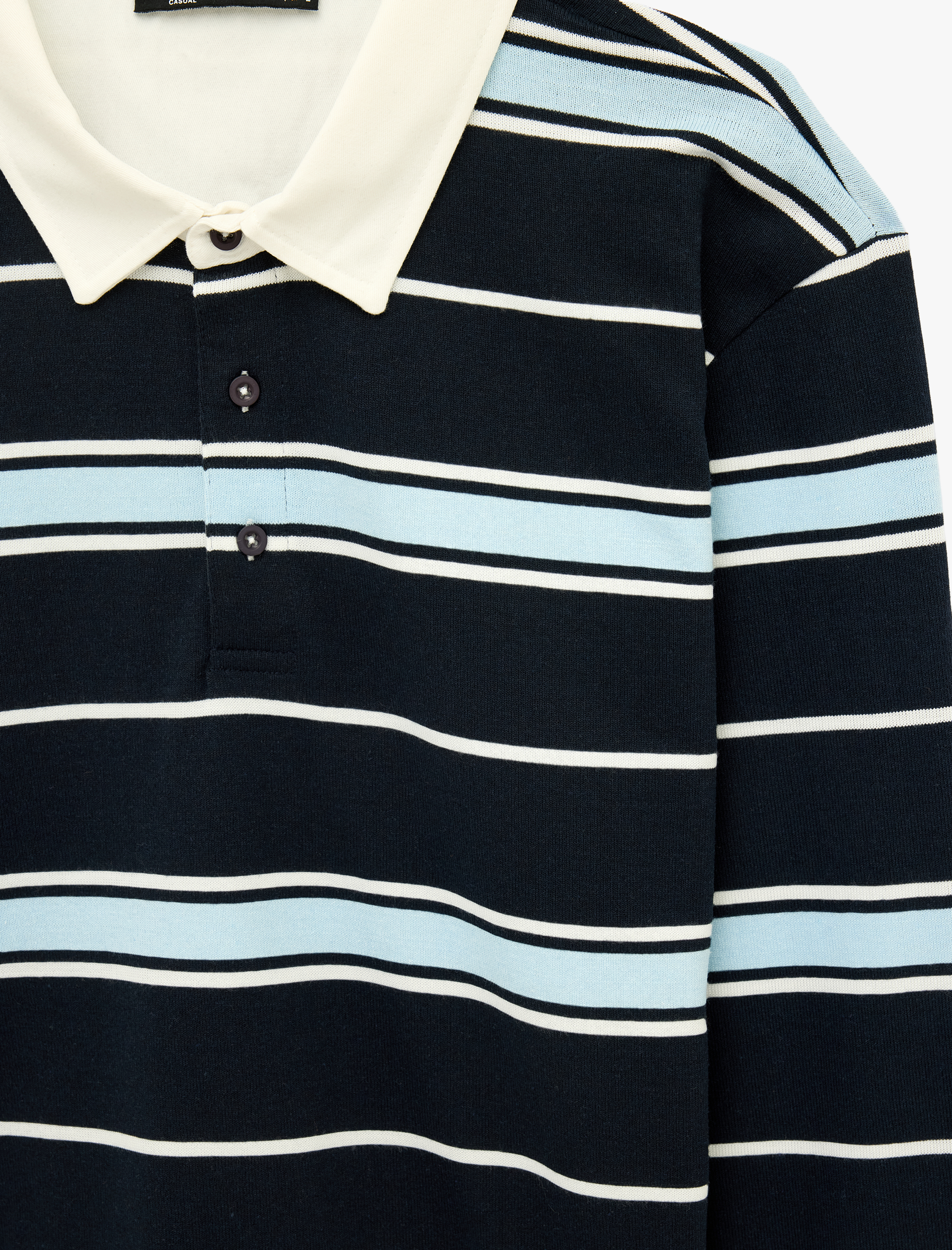   Düğmeli Polo Yaka Uzun Kollu Çizgili Sweatshirt