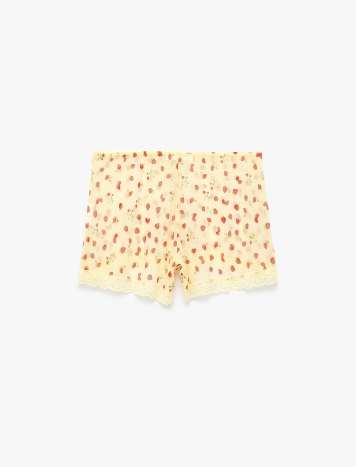  Dantel Detaylı Desenli Rahat Kesim Şort Pijama Altı