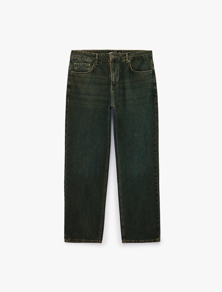  Pamuklu Düz Paça Vintage Straight Fit Jean Pantolon