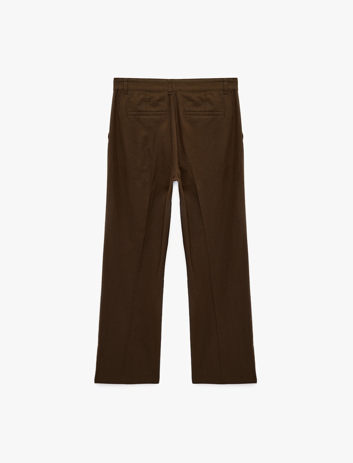  Pamuk Keten Karışımlı Cepli Pileli Slim Fit Pantolon