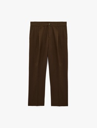 Pamuk Keten Karışımlı Cepli Pileli Slim Fit Pantolon