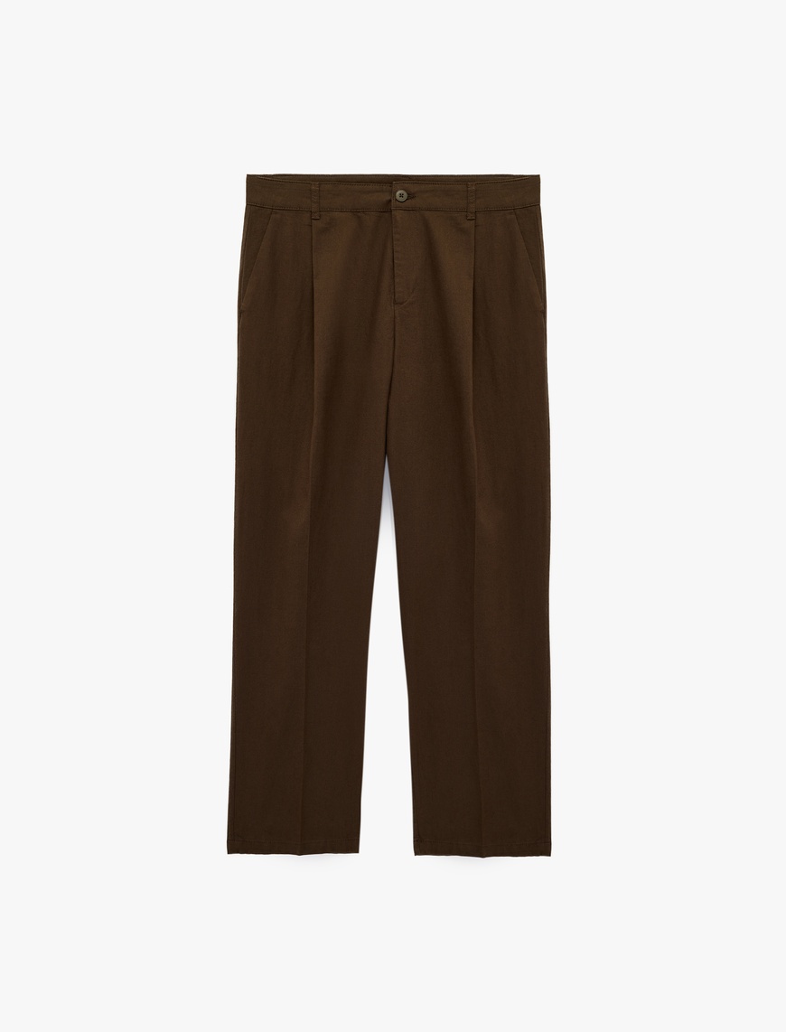 Koton Erkek Pamuk Keten Karışımlı Cepli Pileli Slim Fit Pantolon