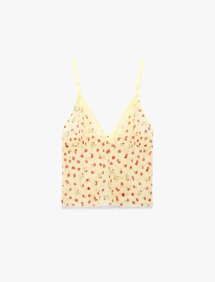  Dantel Detaylı Fiyonklu İnce Askılı Pijama Üstü