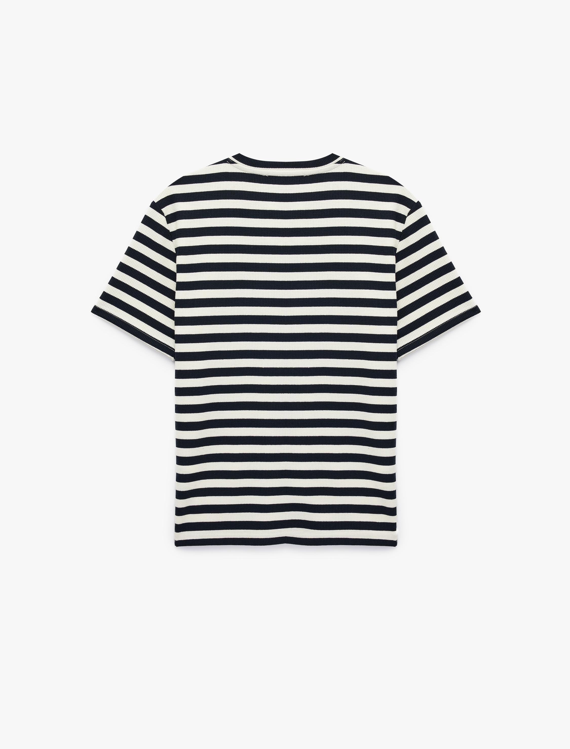   Regular Fit Kısa Kollu Düğmeli Henley Yaka Çizgili Tişört