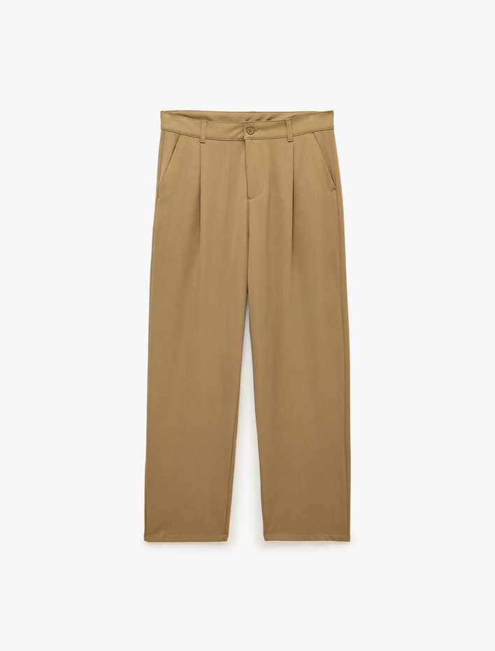  Regular Fit Cepli Viskon Karışımlı Pileli Kumaş Pantolon