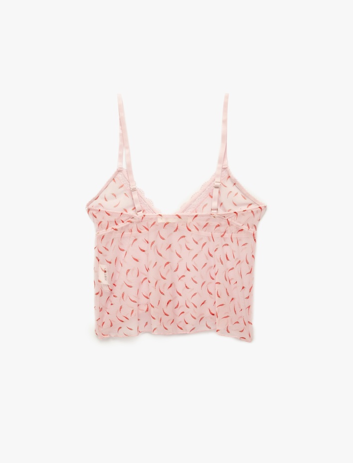  Dantel Detaylı Fiyonklu İnce Askılı Pijama Üstü