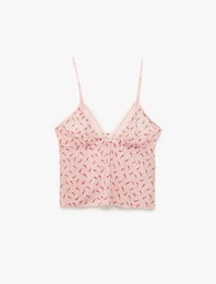 Dantel Detaylı Fiyonklu İnce Askılı Pijama Üstü