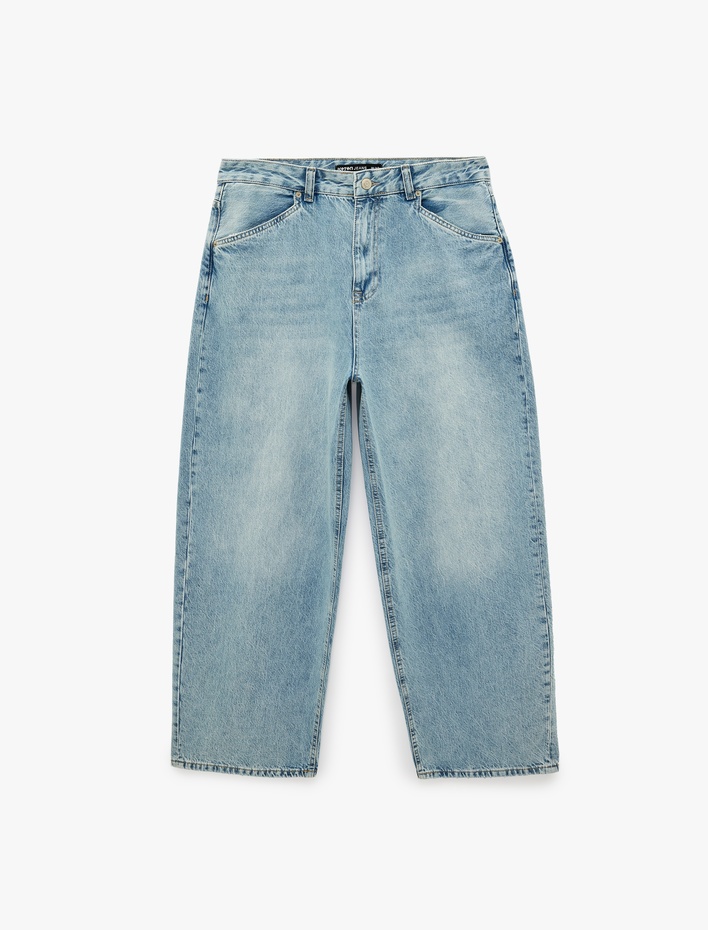  Pamuklu Bol Kalıp Normal Bel Super Baggy Jean Pantolon