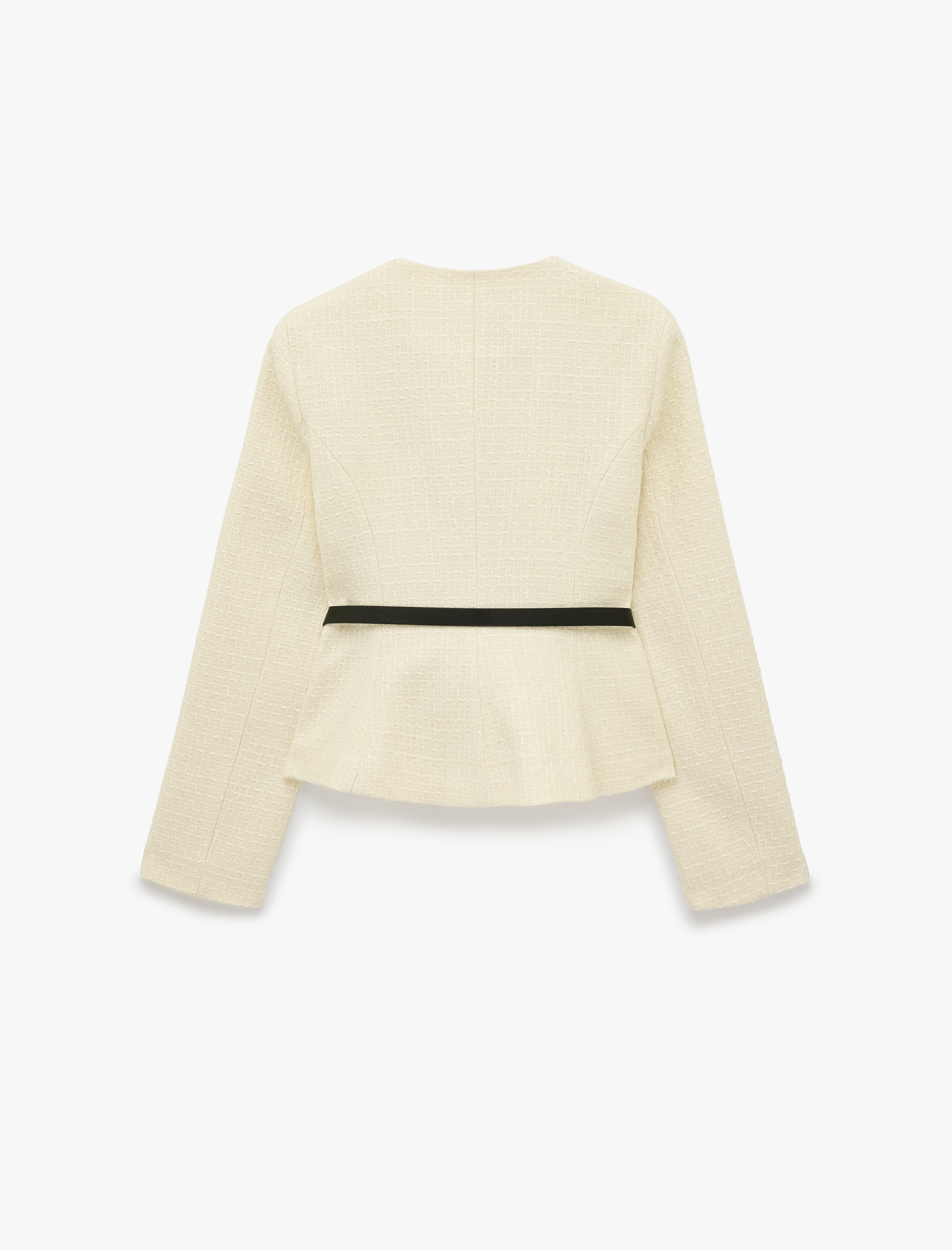   Slim Fit Asimetrik Bisiklet Yaka Kemerli Peplum Tüvit Ceket