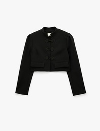 Relax Fit Uzun Kollu Hakim Yaka Crop Blazer Ceket