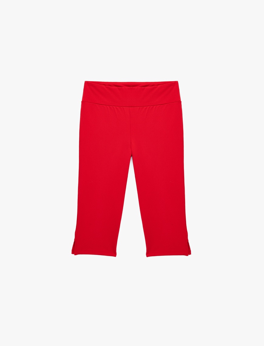 Koton Kadın Slim Fit Bürümcük Kumaş Düz Paça Kapri Pantolon