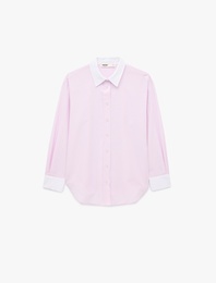 Düğmeli Slim Fit Klasik Yaka Renk Bloklu Uzun Kollu Gömlek