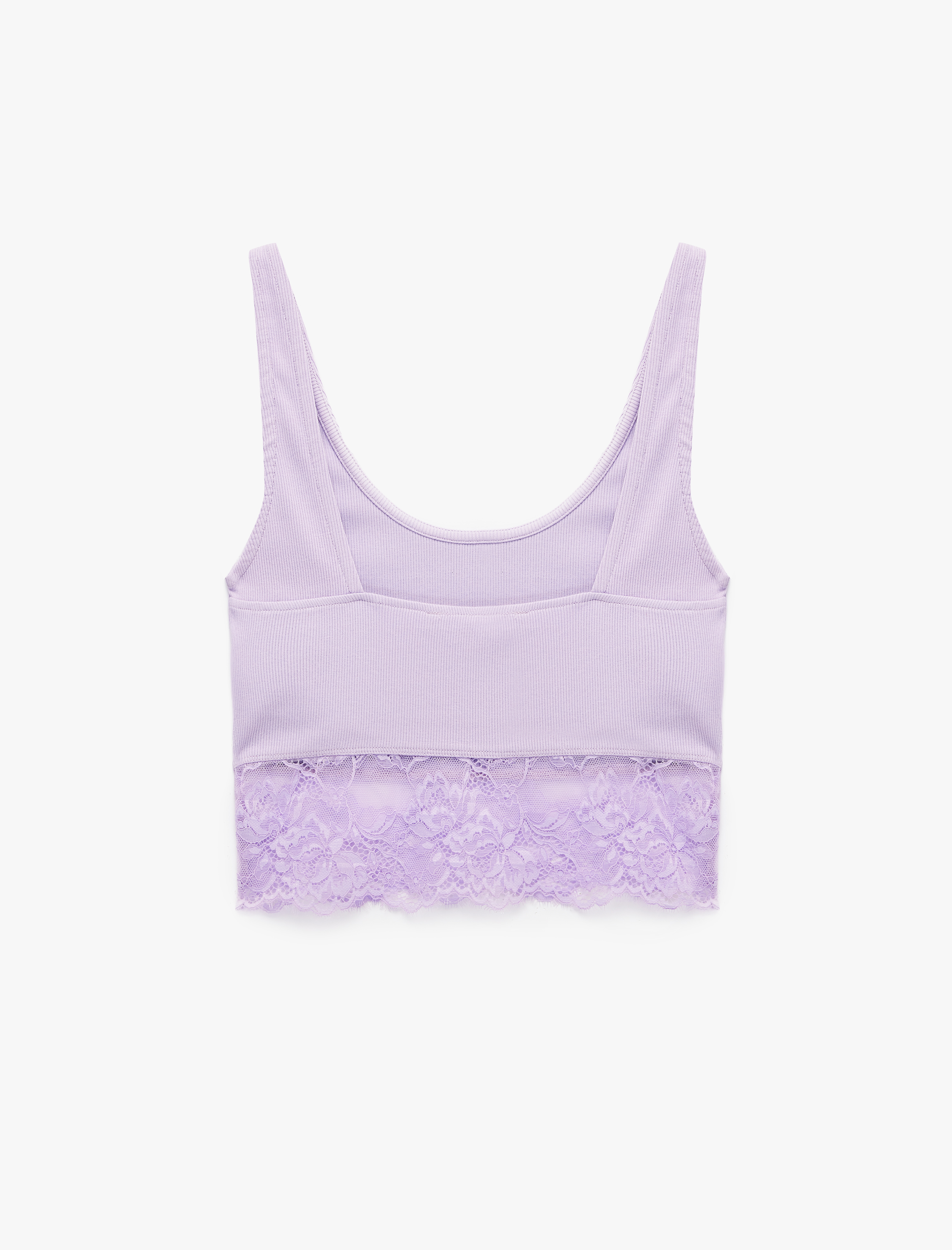   Pamuklu Slim Fit Dantel Detaylı Kalın Askılı Crop Bluz