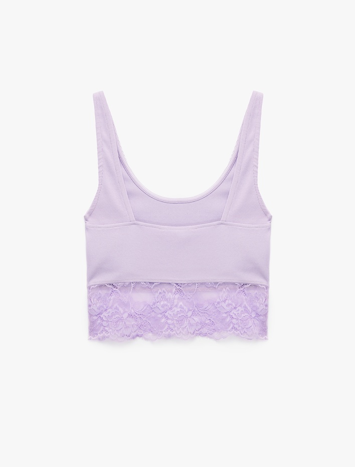  Pamuklu Slim Fit Dantel Detaylı Kalın Askılı Crop Bluz