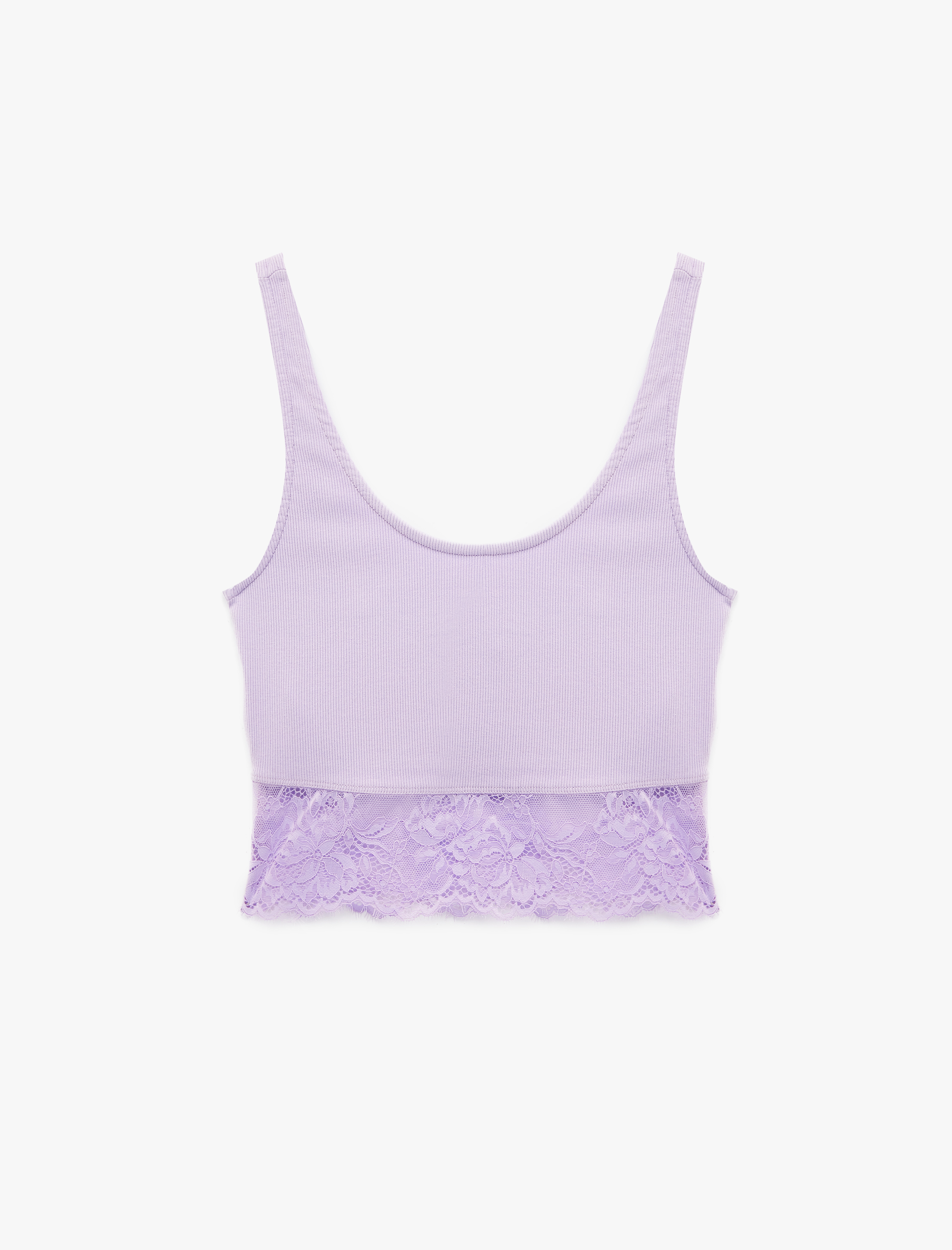   Pamuklu Slim Fit Dantel Detaylı Kalın Askılı Crop Bluz