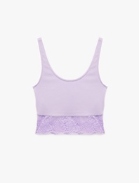Pamuklu Slim Fit Dantel Detaylı Kalın Askılı Crop Bluz