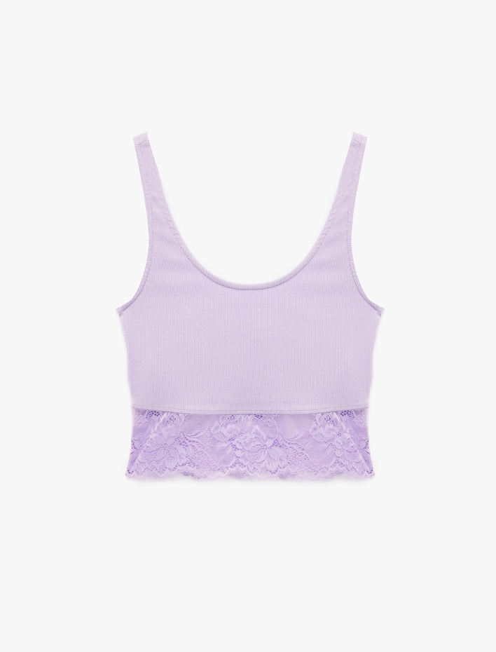  Pamuklu Slim Fit Dantel Detaylı Kalın Askılı Crop Bluz