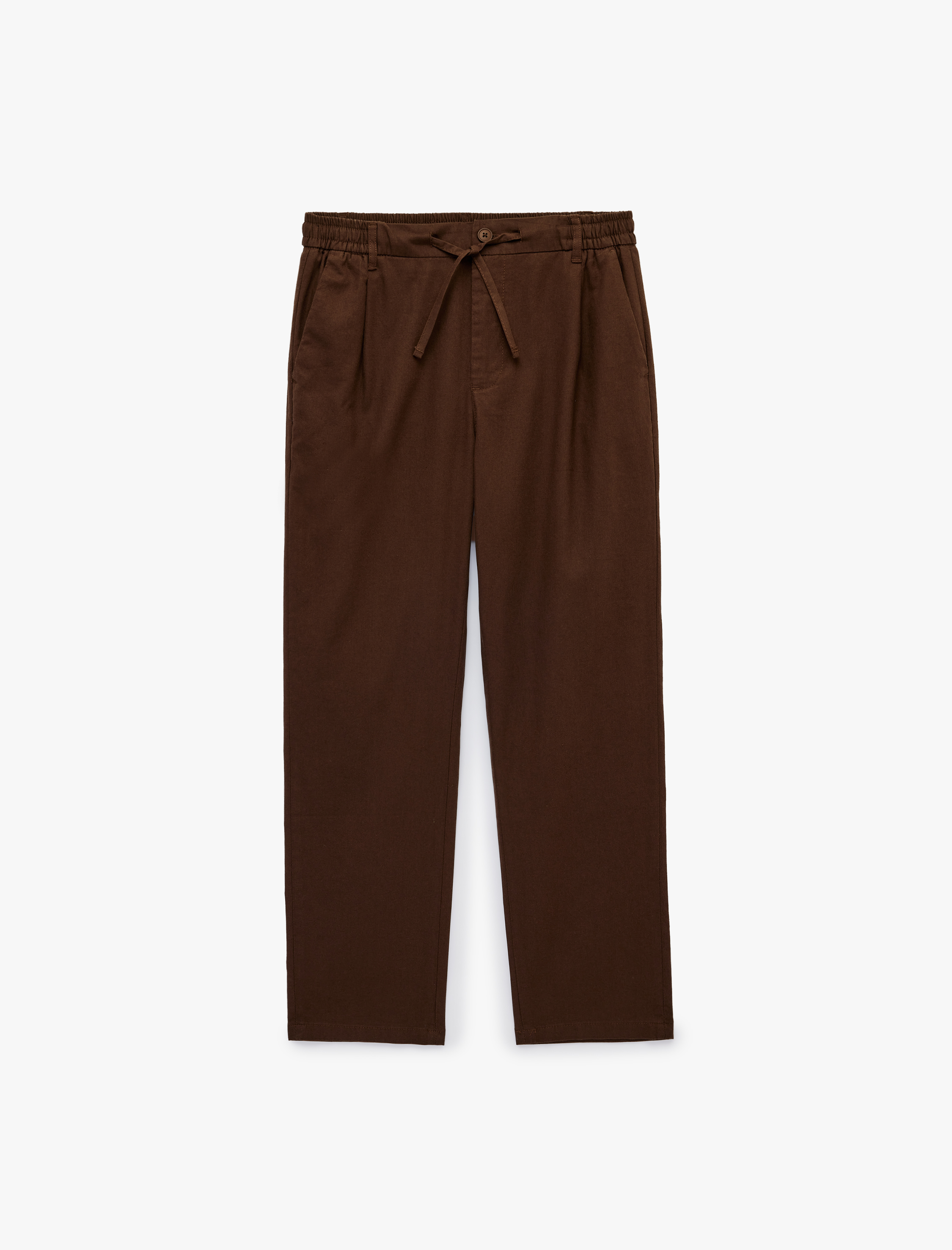   Slim Fit Cepli Pileli Keten Karışımlı Düğmeli Beli Lastikli Bağcıklı Pantolon