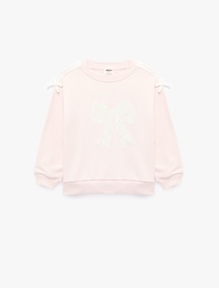 Fiyonk Detaylı Uzun Kollu Bisiklet Yaka Sweatshirt