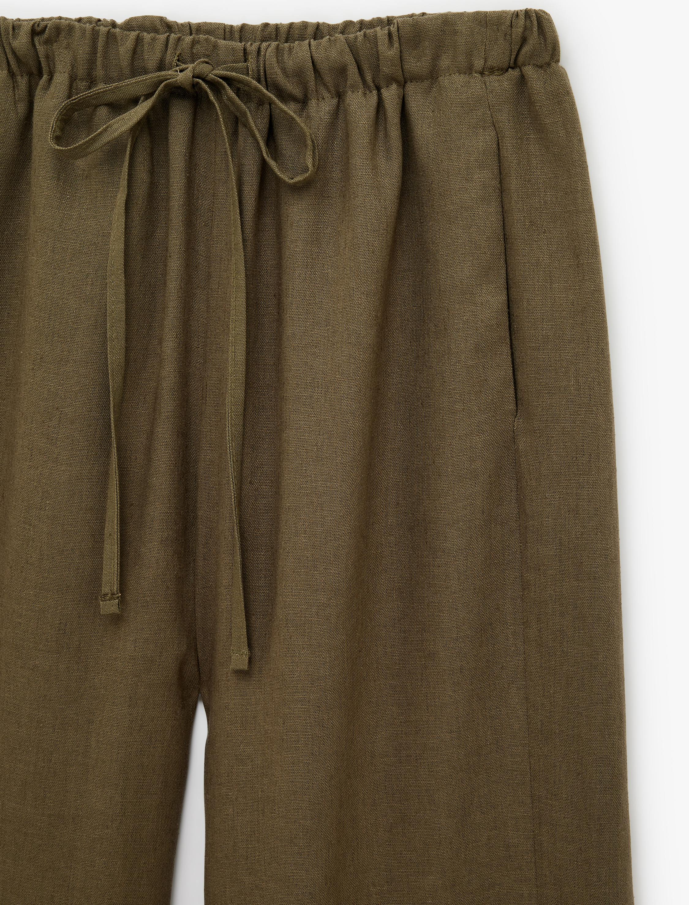   Keten Görünümlü Cepli Straight Fit Düz Paça Pantolon