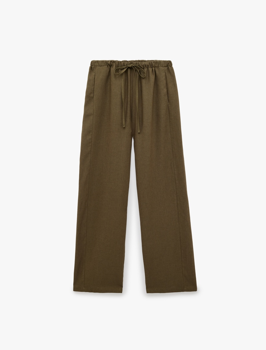Koton Kadın Keten Görünümlü Cepli Straight Fit Düz Paça Pantolon
