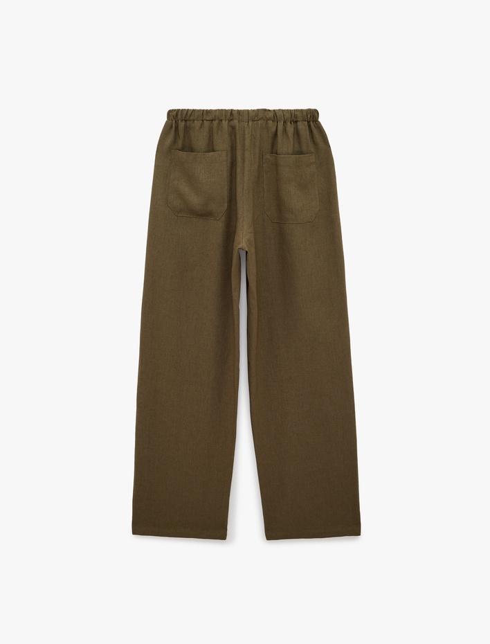  Keten Görünümlü Cepli Straight Fit Düz Paça Pantolon