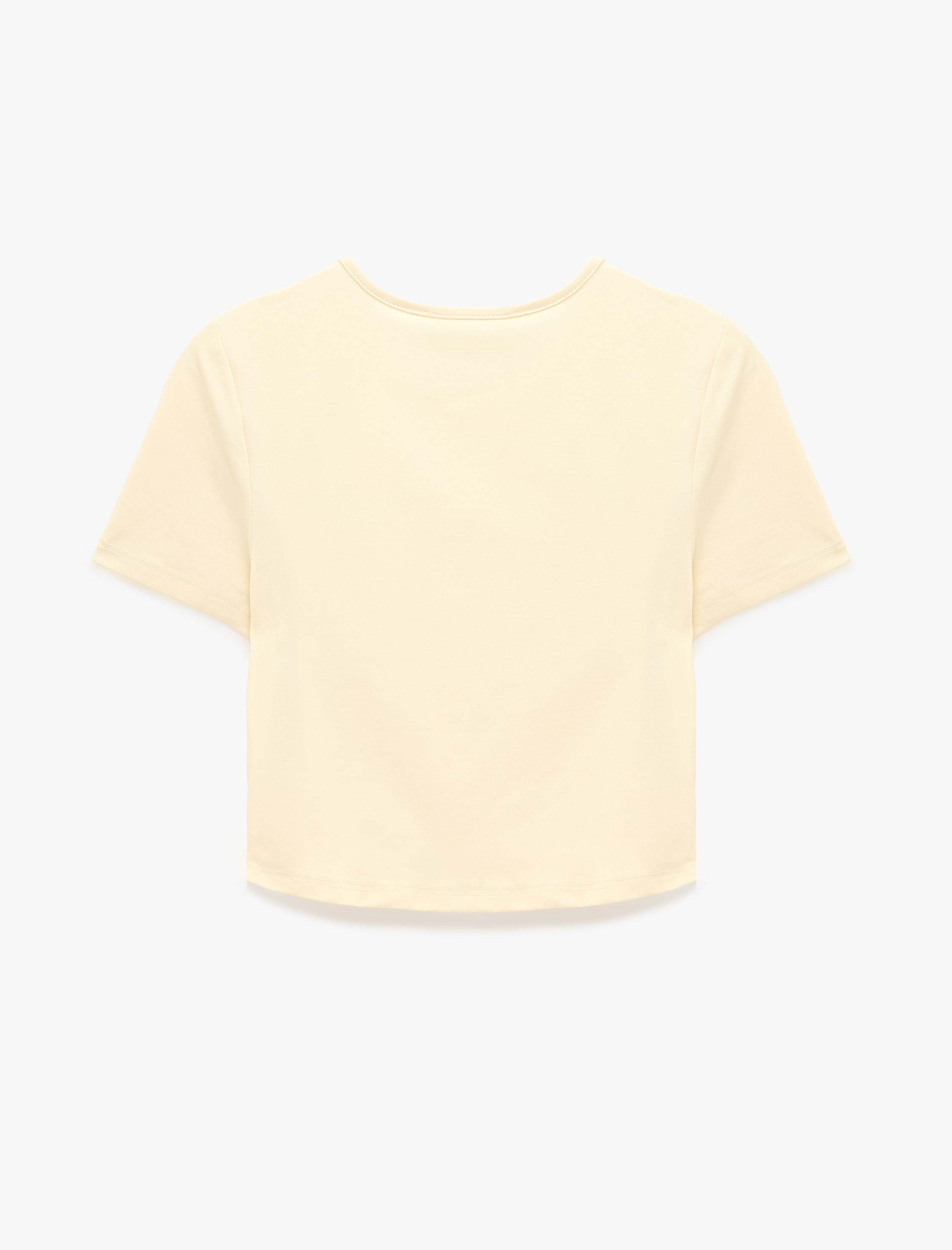   Drape Detaylı Slim Fit Bisiklet Yaka Kısa Kollu Crop Tişört