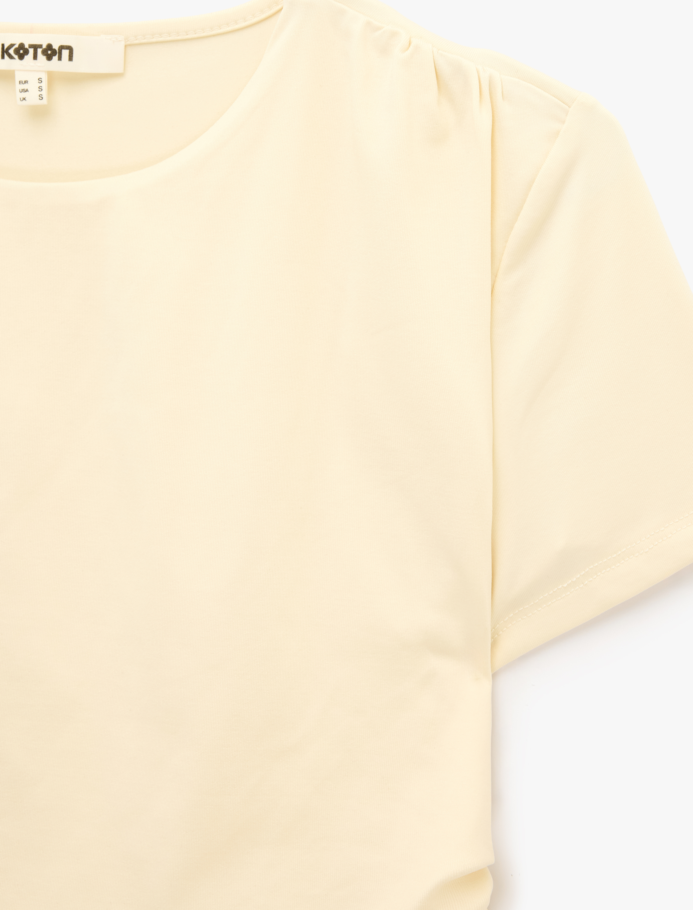   Drape Detaylı Slim Fit Bisiklet Yaka Kısa Kollu Crop Tişört