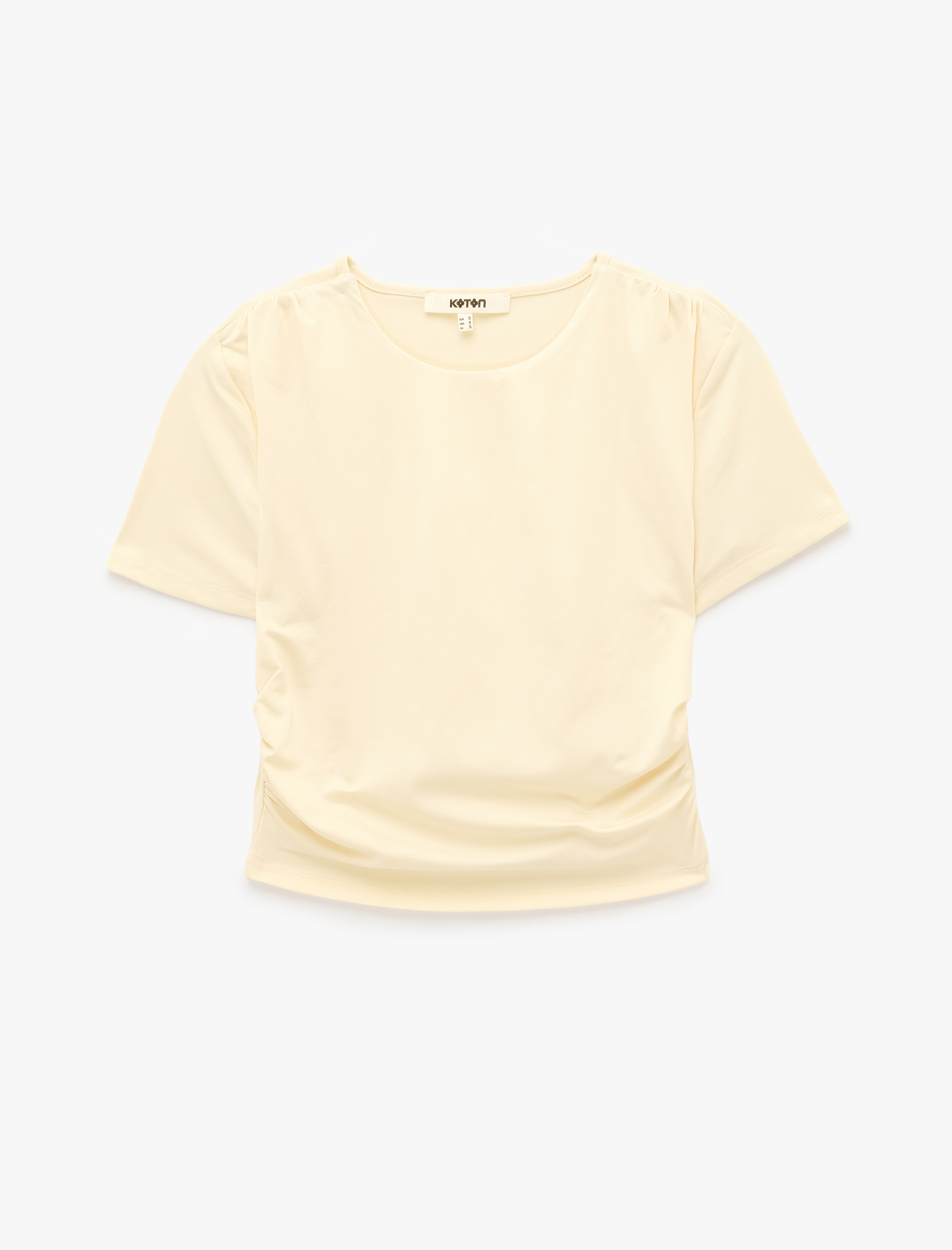   Drape Detaylı Slim Fit Bisiklet Yaka Kısa Kollu Crop Tişört