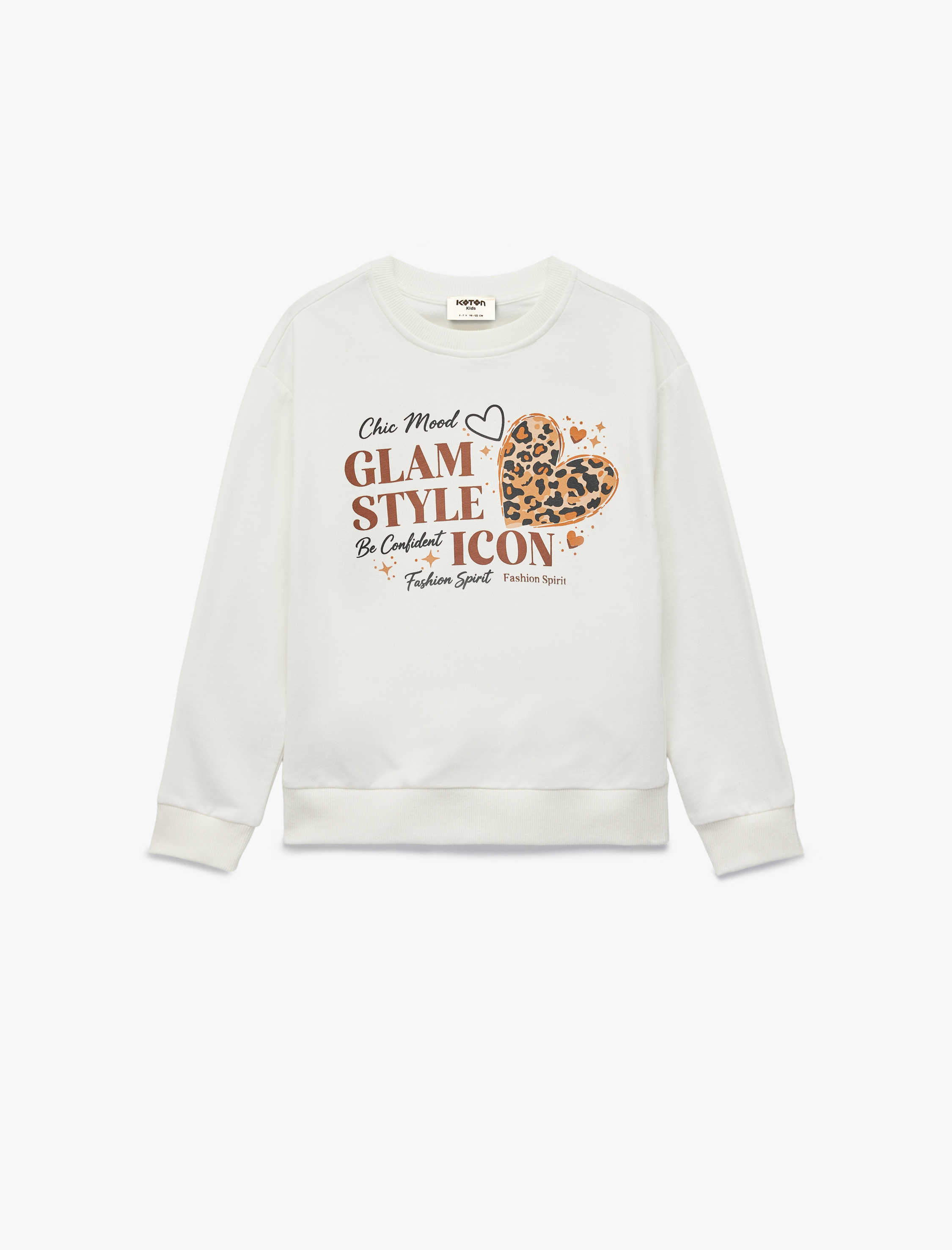  Kız Çocuk Uzun Kollu Bisiklet Yaka Kalp Baskılı Sweatshirt
