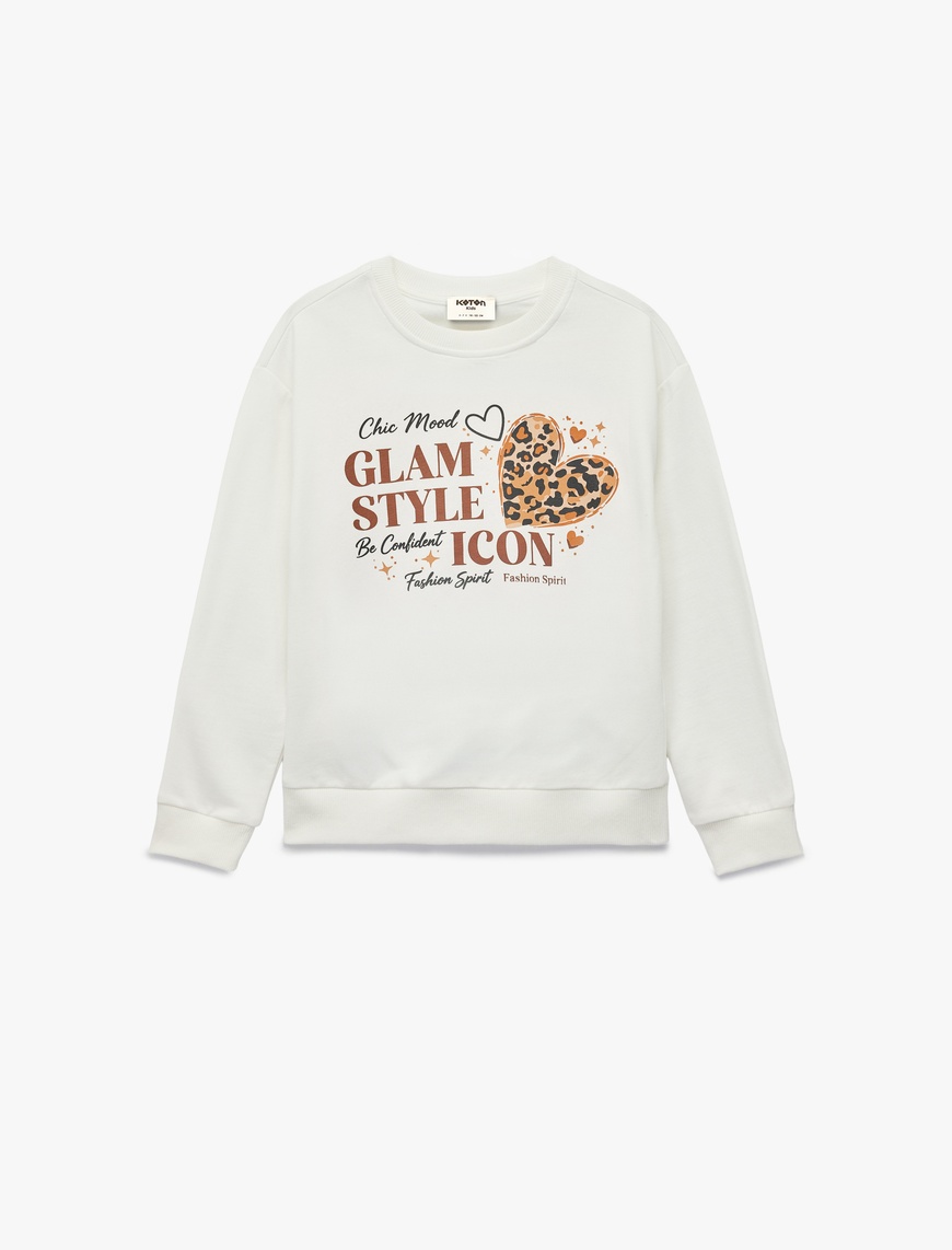 Koton Uzun Kollu Bisiklet Yaka Kalp Baskılı Sweatshirt