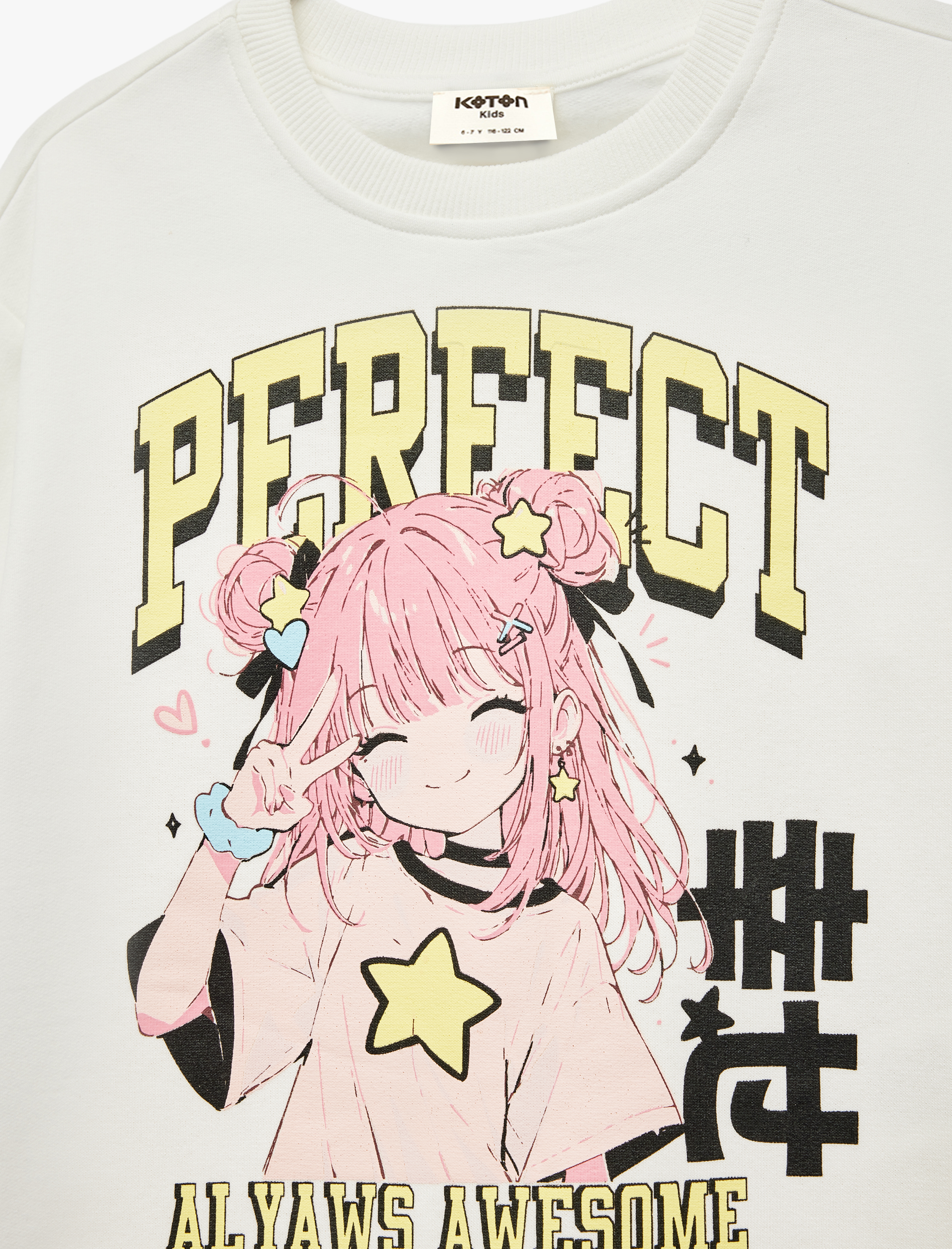  Kız Çocuk Pamuklu Uzun Kollu Bisiklet Yaka Anime Baskılı Sweatshirt