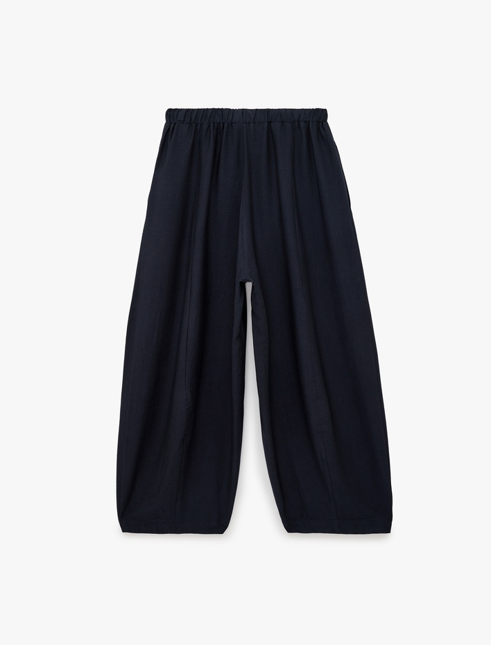  Viskon Kumaş Beli Bağcıklı Loose Fit Cepli Balon Pantolon