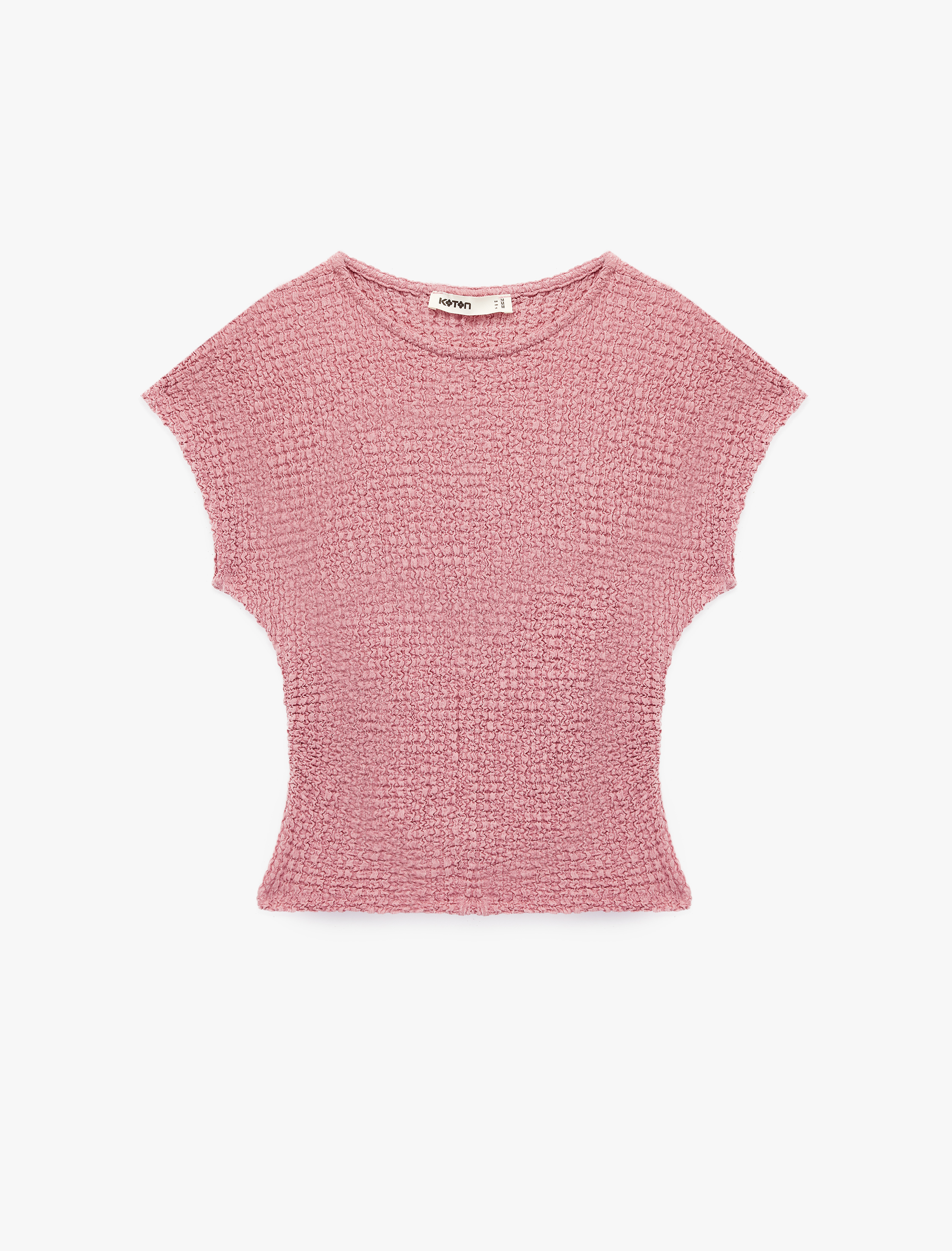   Slim Fit Bisiklet Yaka Kap Kollu Bürümcük Kumaş Dokulu Tişört