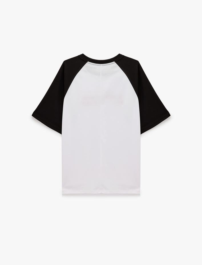  Baskılı Kısa Reglan Kollu Bisiklet Yaka Oversize Spor Tişört