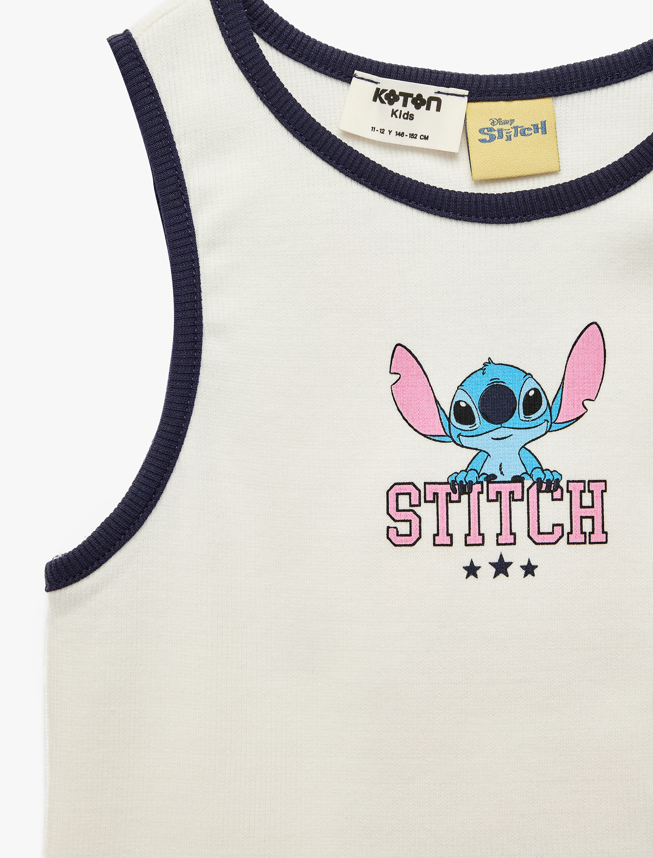  Kız Çocuk Stitch Baskılı Kaşkorse Kolsuz Lisanslı Atlet