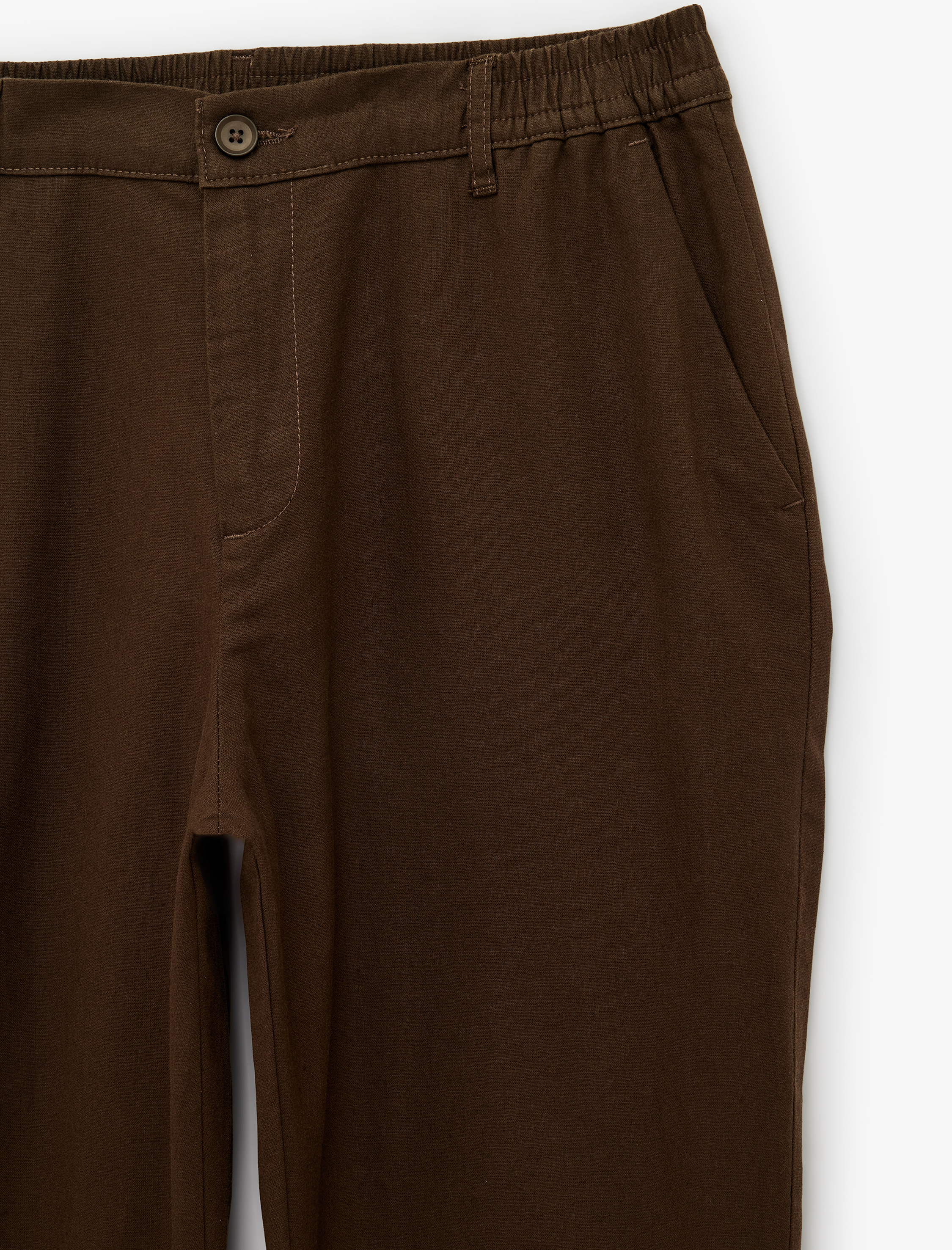   Cepli Beli Lastikli Keten Karışımlı Slim Fit Pantolon