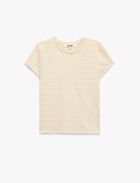 Slim Fit Pamuklu Kısa Kollu Bisiklet Yaka Çizgili Tişört