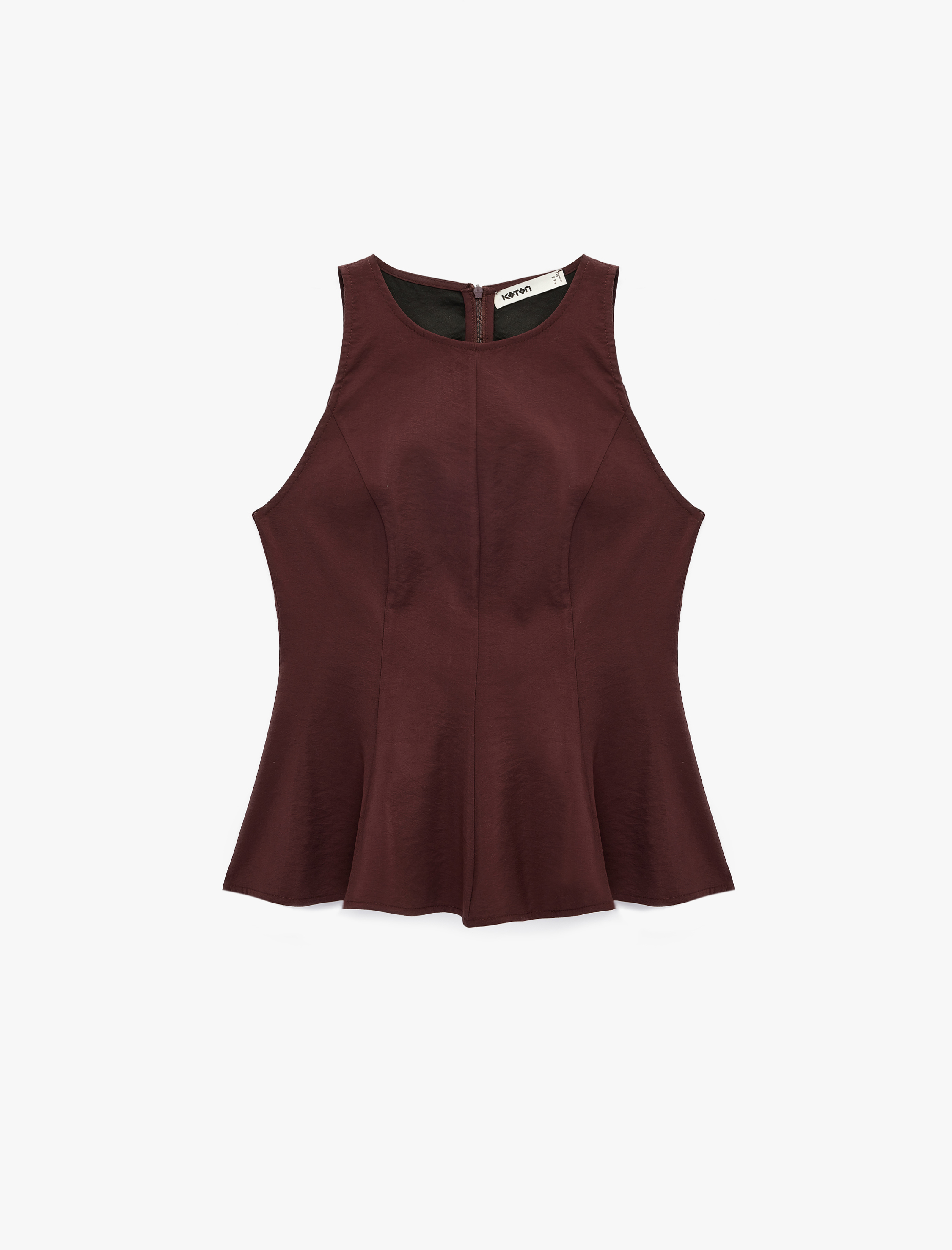   Modal Kumaş Slim Fit Kolsuz Bisiklet Yaka Peplum Top