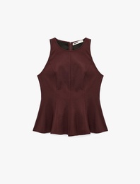 Modal Kumaş Slim Fit Kolsuz Bisiklet Yaka Peplum Top