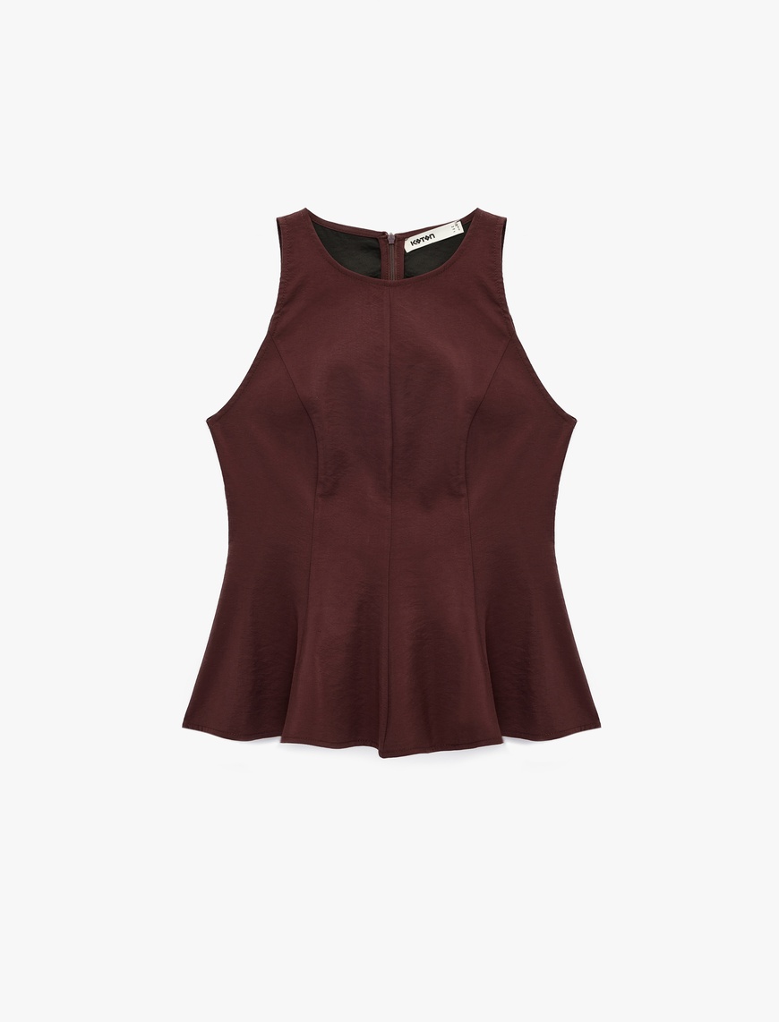Koton Kadın Modal Kumaş Slim Fit Kolsuz Bisiklet Yaka Peplum Top