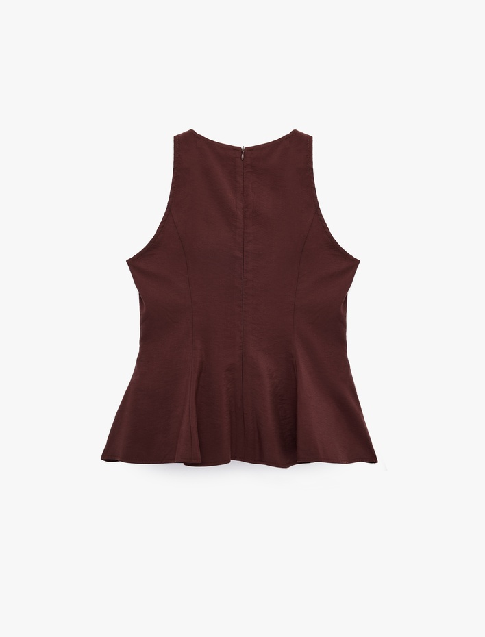  Modal Kumaş Slim Fit Kolsuz Bisiklet Yaka Peplum Top