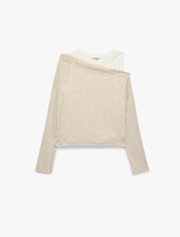 Asimetrik Yaka Uzun Kollu Slim Fit Tişört