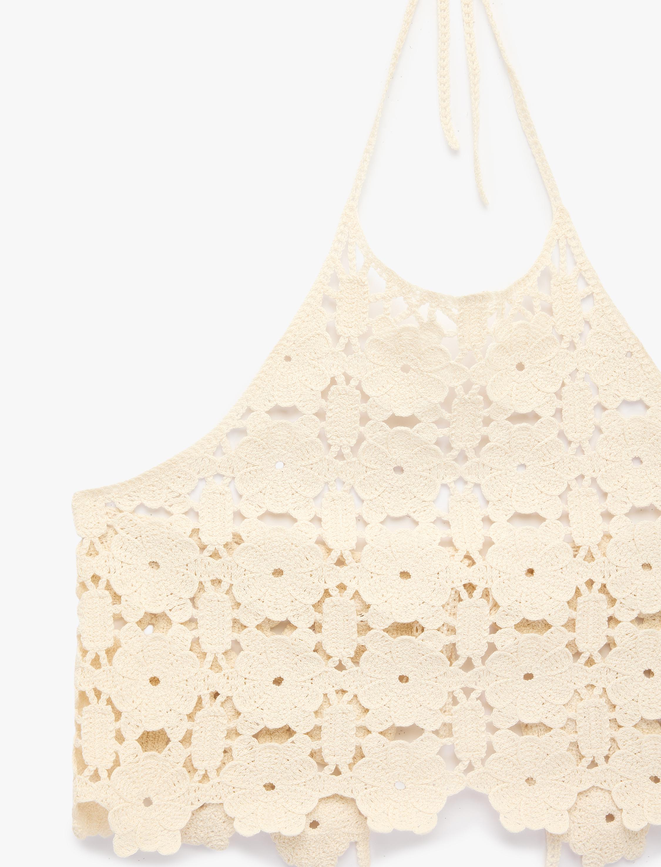   Pamuklu Halter Yaka Brodeli Crop Bluz