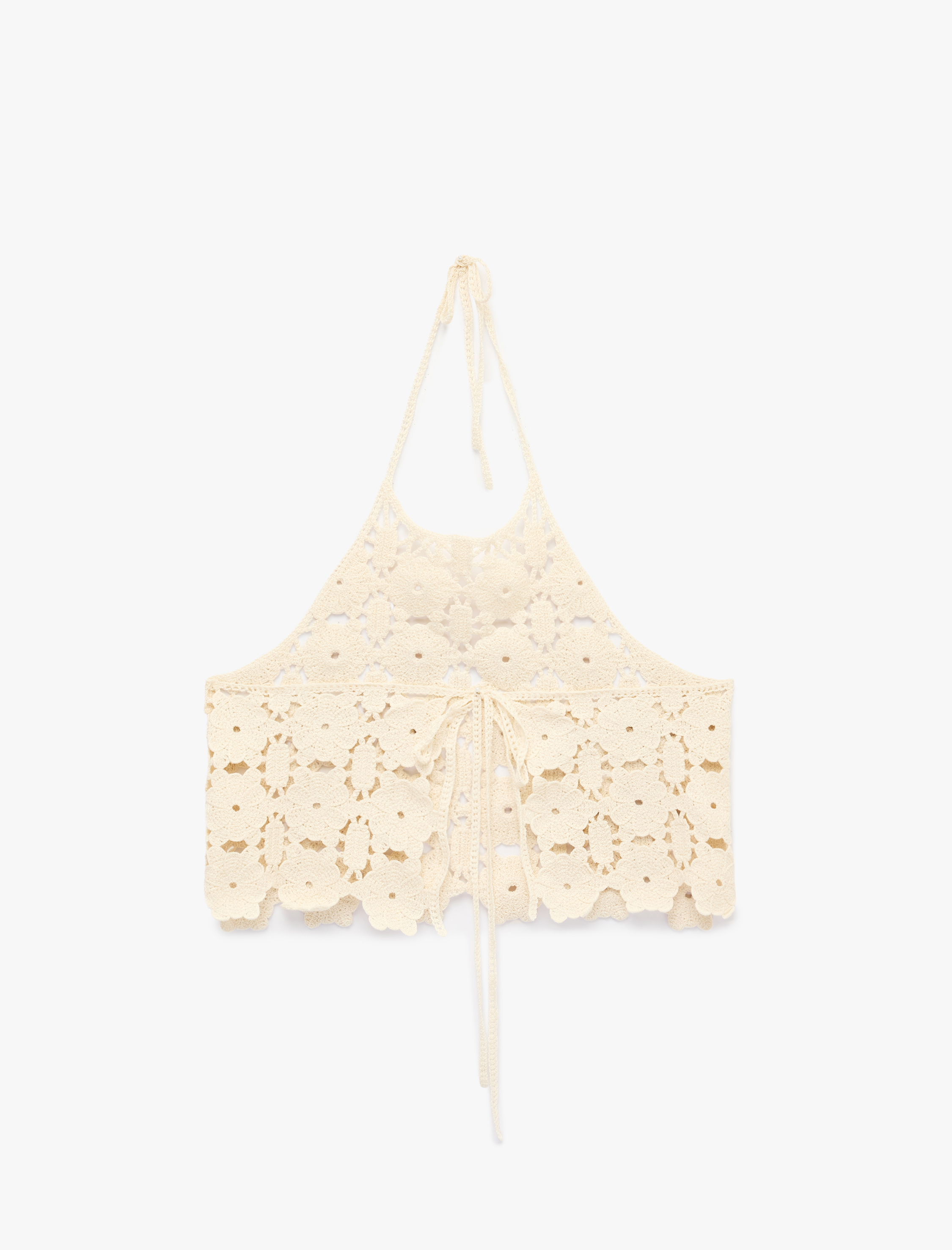   Pamuklu Halter Yaka Brodeli Crop Bluz