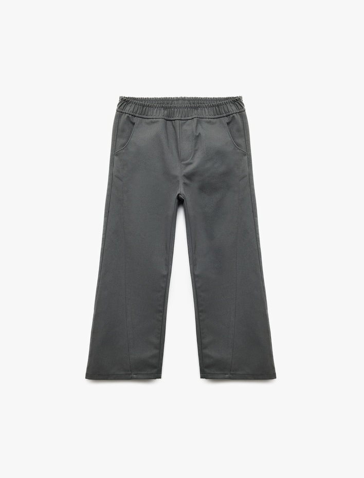 Erkek Çocuk Pamuklu Beli Bağcıklı Bol Kesim Gabardin Pantolon