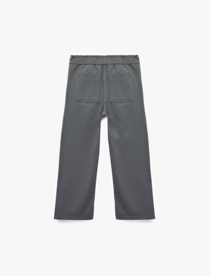 Erkek Çocuk Pamuklu Beli Bağcıklı Bol Kesim Gabardin Pantolon